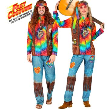 Färgglad hippiekostym för vuxna