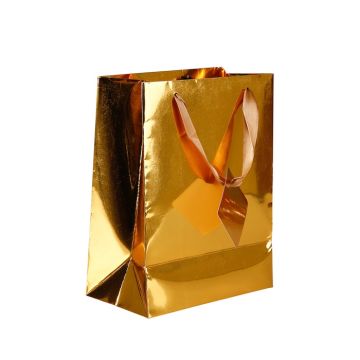 Presentpåse med handtag i guld folie 23x17,5 cm 