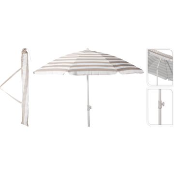 Strandparasol med lutningsfunktion, taupe och vit, över 200 cm