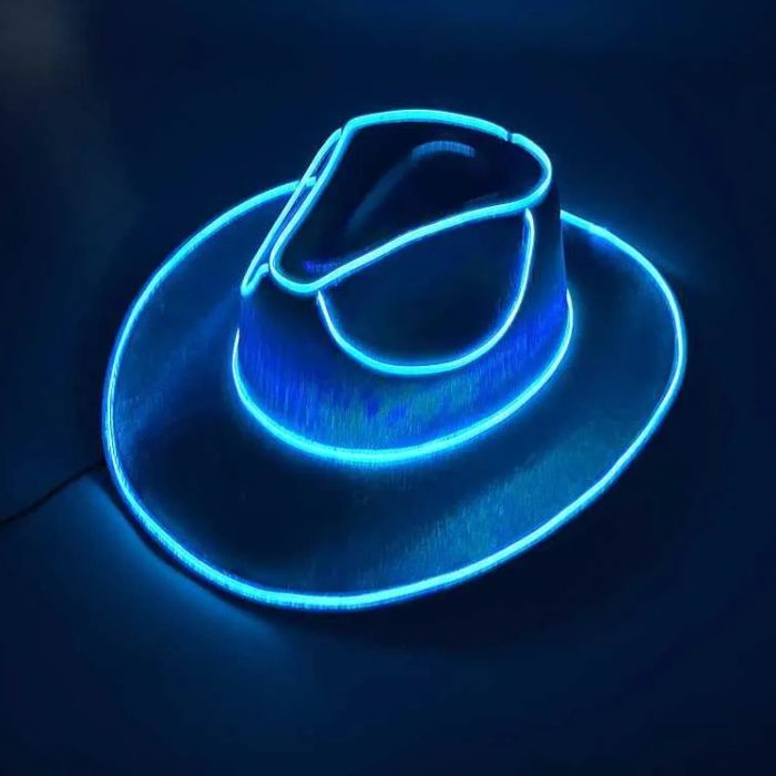 Rolig cowboy rave hatt med LED Blå