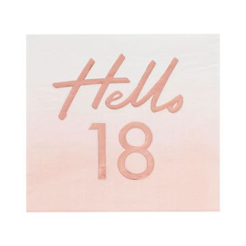 Hello "18" rosa/roséguld servetter 16x - 16,5 cm