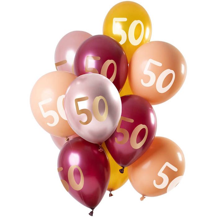 50 Års Ballonger Rosa och Guld Nyans 12x - 33 cm