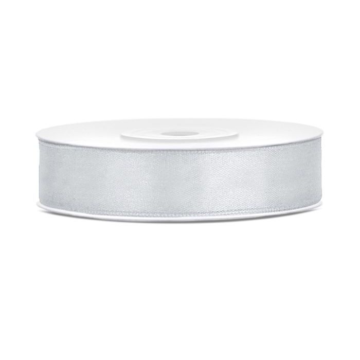 Silverfärgad satinband - 12 mm x 25 m