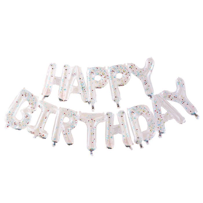 Happy Birthday konfetti ballonger transparent - 34x26x8 cm