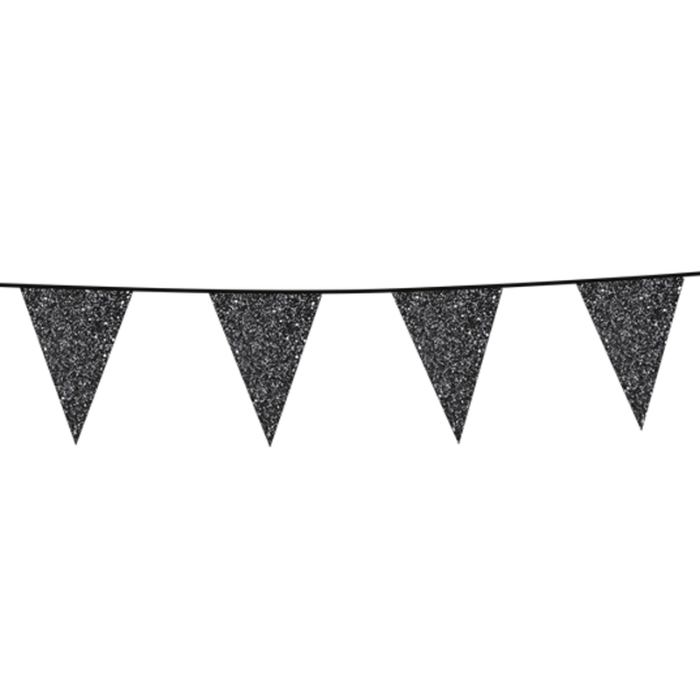 Svart glitterflagguirlande 16x20 cm - 6 meter
