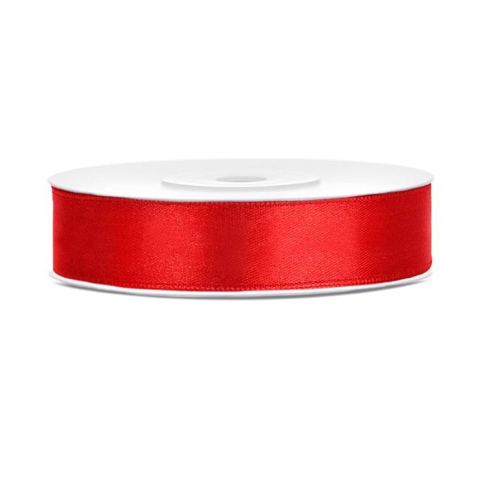Röd satängband - 12 mm x 25 m