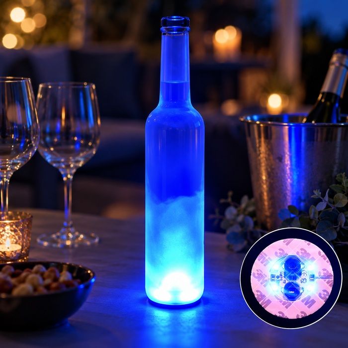 LED flaskljus blå skum coaster 50x - med självhäftande tejp