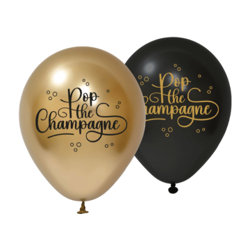 Guld och svart ballonger 8x Pop the Champagne - 30 cm