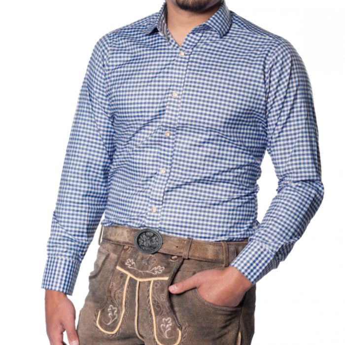 Oktoberfest tyroler skjorta blå Leopold Deluxe