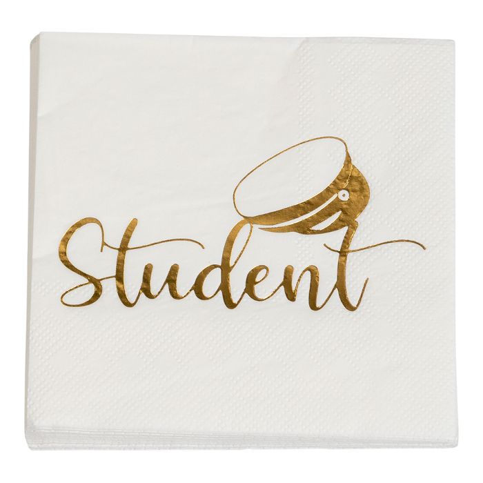 Servetter med studentmotiv guld 16x - 33x33 cm