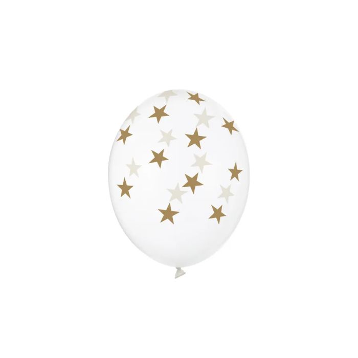 Ballong med guldstjärnor kristallklar 6x - 30 cm 