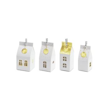 Julkalender papperhus vit med guld 6x13,5x6 
