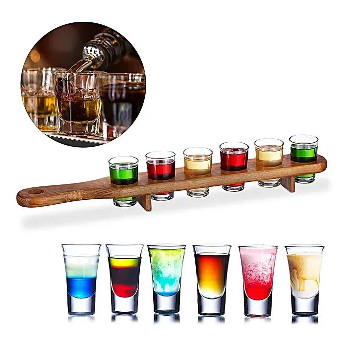 Shotholder i trä inkl 6x shotglas