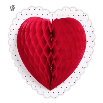 Hjärta honeycomb röd med kontur - 25 cm