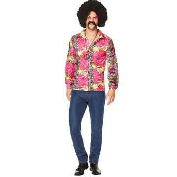 Hippieskjorta i rosa med blommor för män