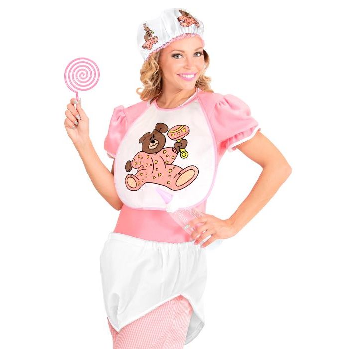 Vitt och rosa vuxenbaby kostym 3 delar - onesize