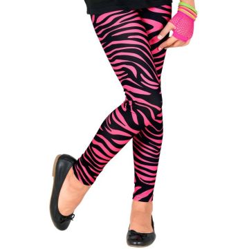 Neongröna 80-tals barnleggings med zebramönster