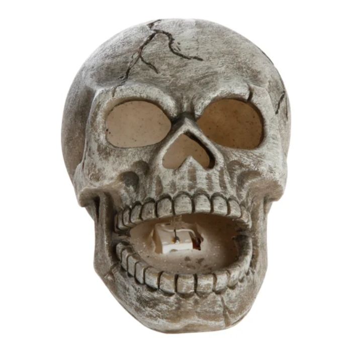 Halloween LED Skalle dekoration grå Det Gamla Apoteket