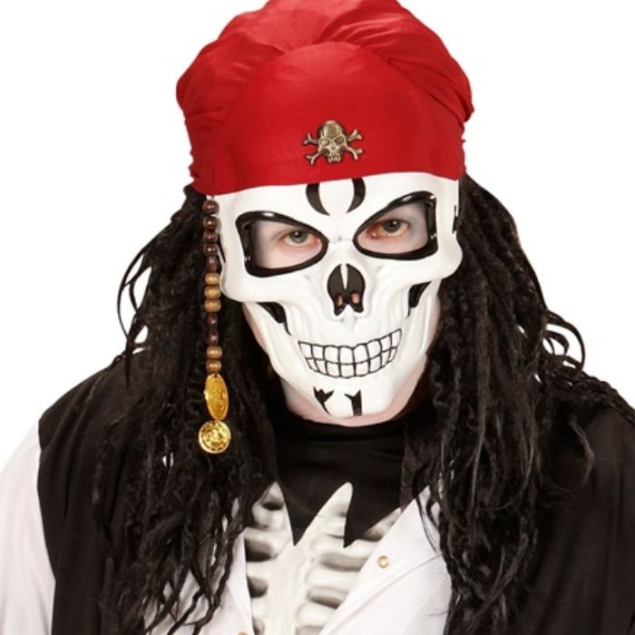 Pirat skelettmask med röd bandana 