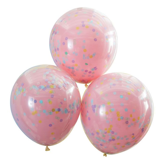 Dubbellager konfetti ballonger rosa 3x