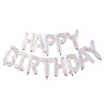 Happy Birthday konfetti ballonger transparent - 34x26x8 cm