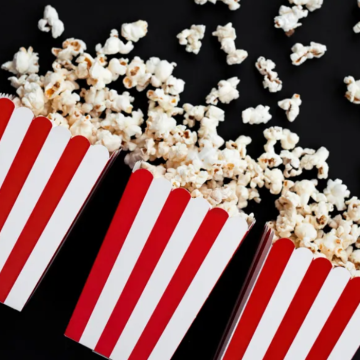 Röd och vit randig popcornkopp 6x - 7x7x12 cm 