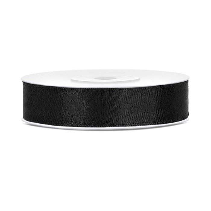 Svart satinband - 12 mm x 25 m