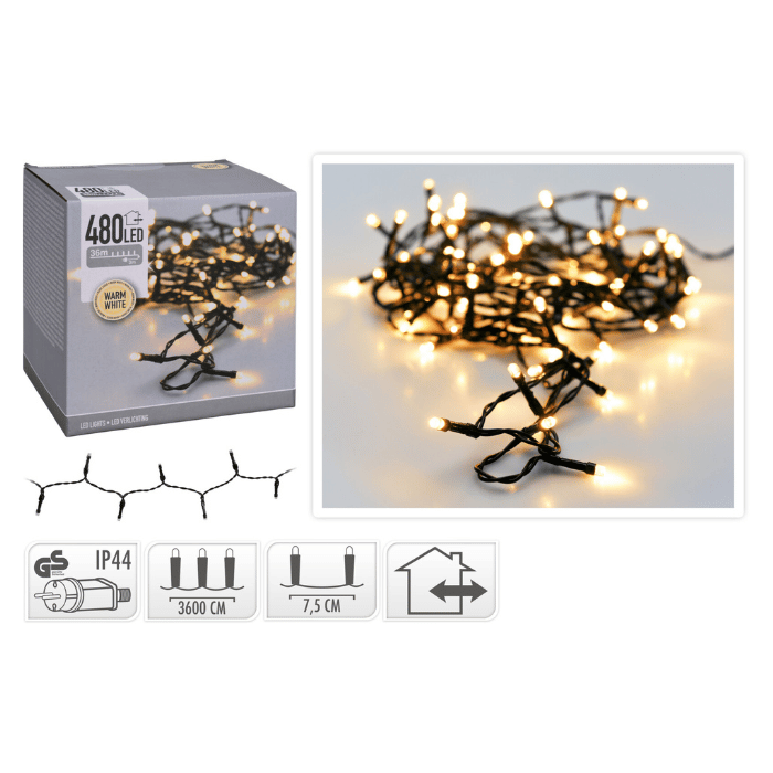 LED-ljusslinga 480 LED Varm vit med kontakt - 36 m