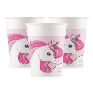 Rosa enhörning pappersmuggar 8x - 200 ml