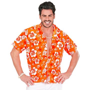 Orange hawaii skjorta med vita blommor