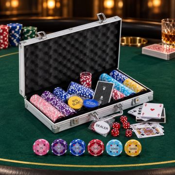 Pokerset 300 chips 11,5g. aluminiumväska high stakes PartyVikings 