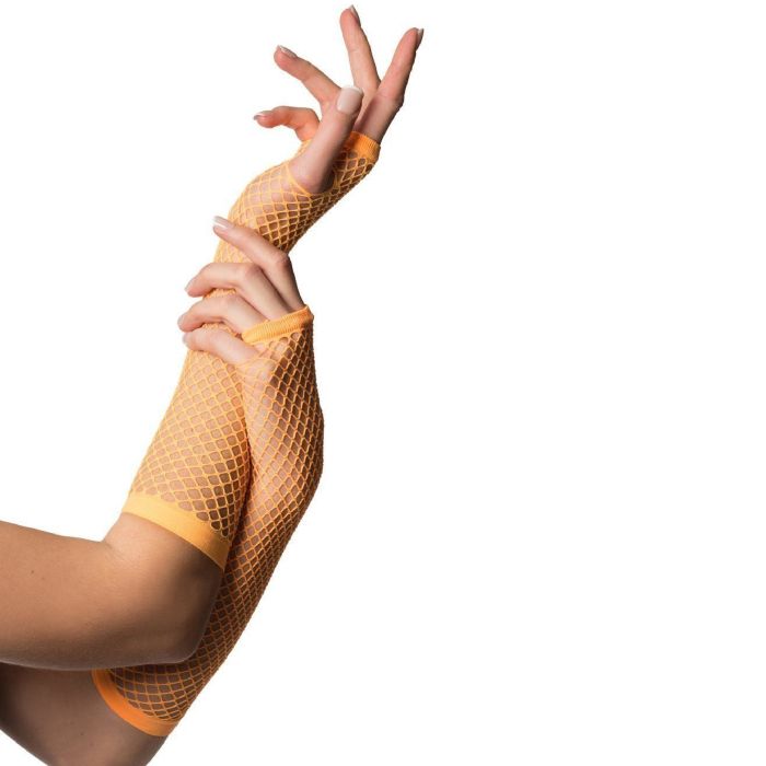 Långa fingerlösa nät handskar för kvinnor one-size neonorange