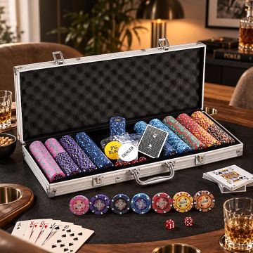 Pokerset 500 Royal Flush chips 14g. aluminiumväska high stakes PartyVikings 