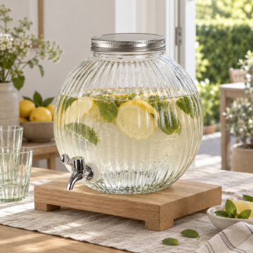 Dryckesdispenser i ribbat glas med kran 5,5 liter