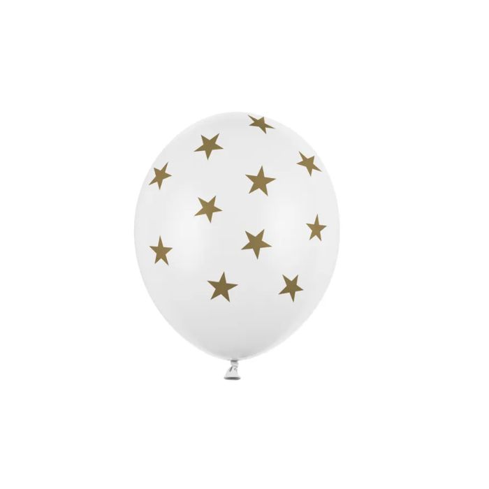 Ballong med guldstjärnor vit 6x - 30 cm 