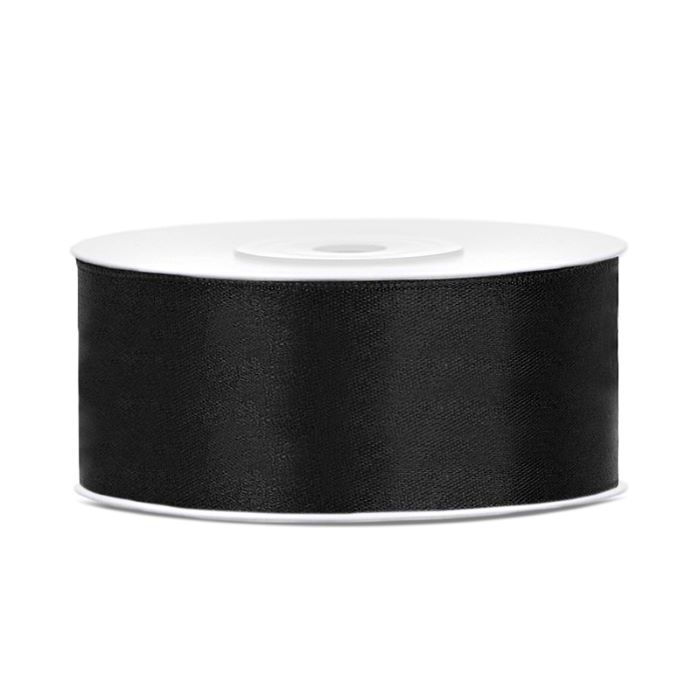 Svart satinband - 25 mm x 25 m