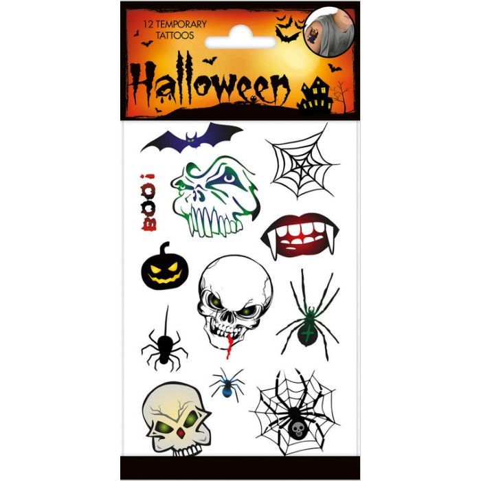 Falska tatueringar med skrämmande halloween motiv - 12x