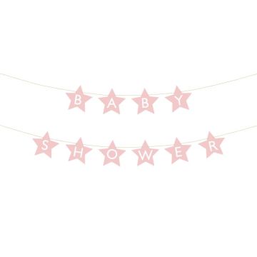Rosa babyshower stjärngirlang - 290x16,5 cm