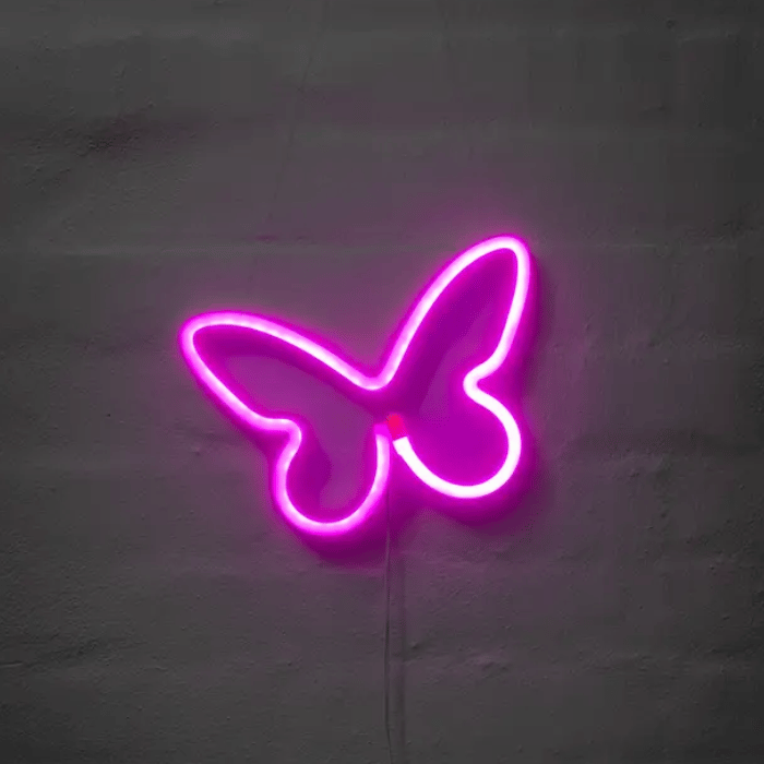 Fjäril neon LED skylt - 16x23 cm