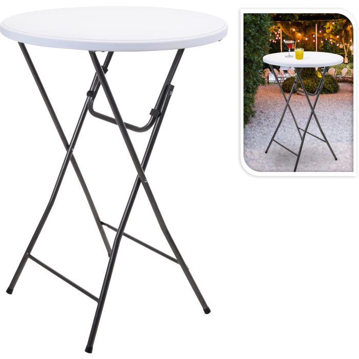 Runt ståbord i vitt Ø 80 cm med svart metallram