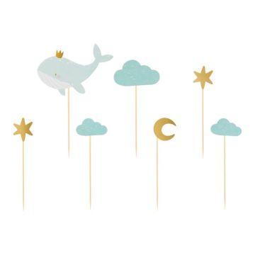 Madpinnar med babymotiv i ljusblått och guld 7 delar - 11-13,5 cm