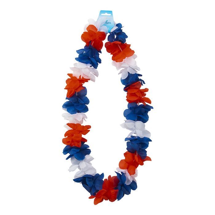 Hawaii Krans halsband Vit, Röd Och Blå - 105 cm