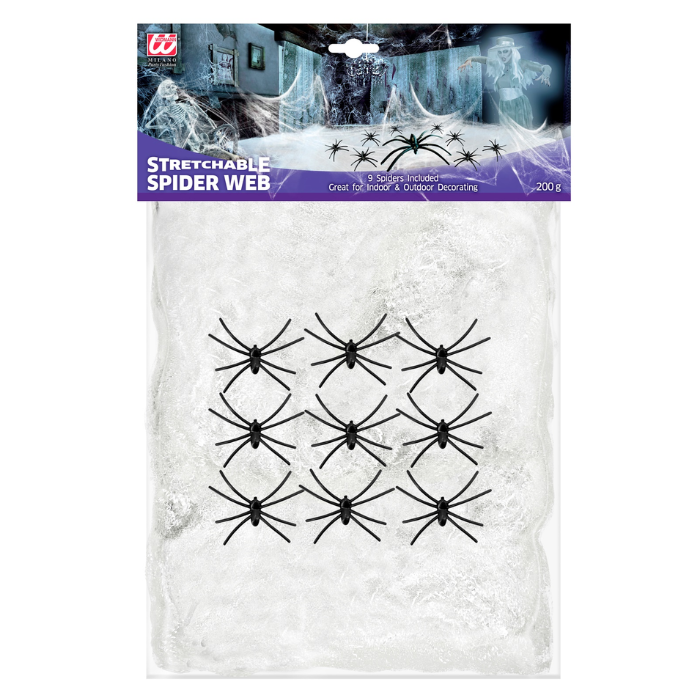 Vitt spindelnät med 9 spindlar 200g 