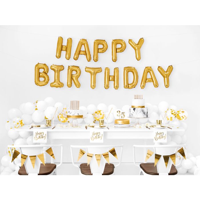 Happy Birthday Folieballong Guld - 340 x 35 cm