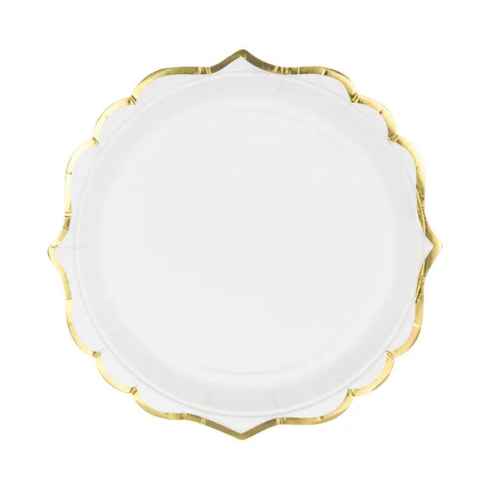 Papptallrik vit med guldkant 6x - 18.5 cm 