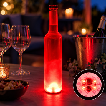 LED flaskljus röd skumunderlägg 50x - med självhäftande tejp