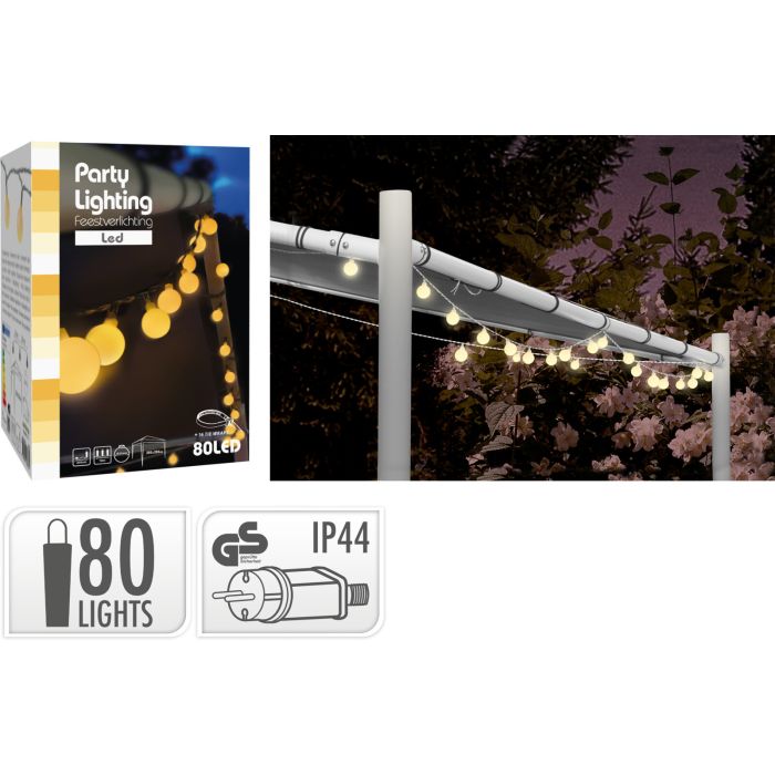 Ljusslinga med 80 LED i varm vit och vita kulor