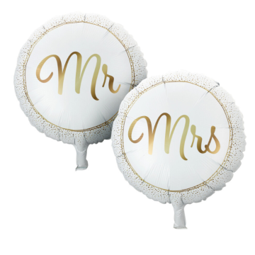 Mr. och Mrs. folieballonger guld 14 cm - 2x