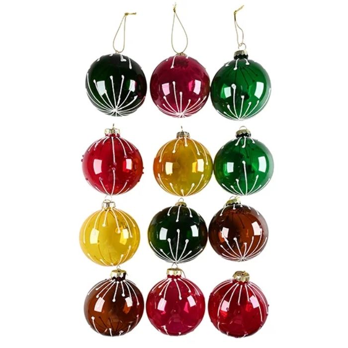 Flerfärgade julekuglor med glitter ass. 1x Det Gamla Apoteket