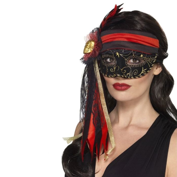 Ögonmask med guldskalle och slöja